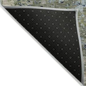 HomeRoots 8' Round Abstract Blue and Beige Washable Area Rug for Indoor and Outdoor High-Traffic Spaces 619329
