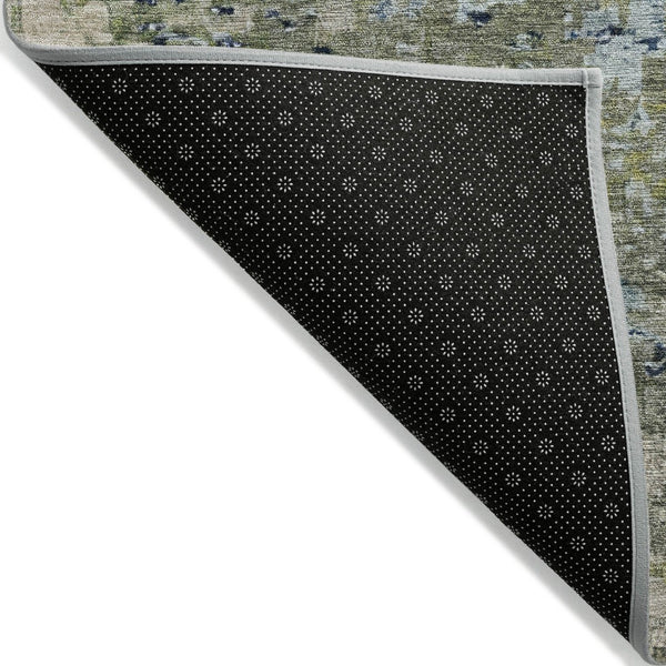 HomeRoots 8' Round Abstract Blue and Beige Washable Area Rug for Indoor and Outdoor High-Traffic Spaces 619329