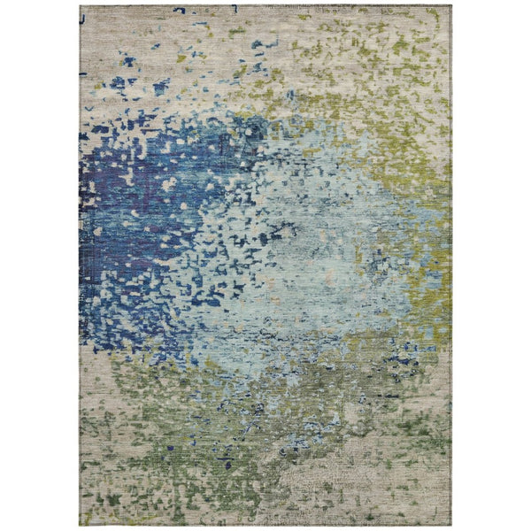 HomeRoots 8' Blue and Beige Abstract Washable Area Rug – Durable Indoor/Outdoor Decor for Stylish Living Spaces 619330