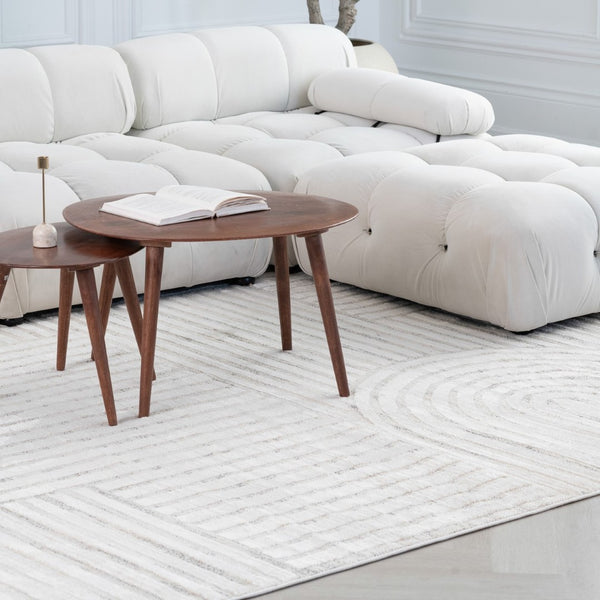 HomeRoots 9' X 12' Cream and Beige Abstract Area Rug - Elegant, Stain-Resistant Design for Modern Living Spaces 619351