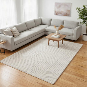HomeRoots 9' X 12' Cream and Beige Abstract Area Rug - Elegant, Stain-Resistant Design for Modern Living Spaces 619351