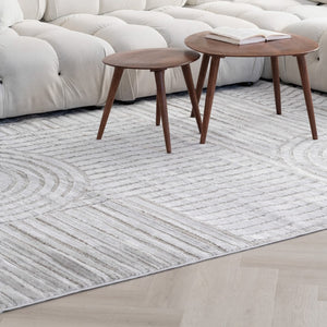 HomeRoots 9' X 12' Gray and Ivory Abstract Area Rug - Modern Stain-Resistant Design for Chic Living Spaces 619352