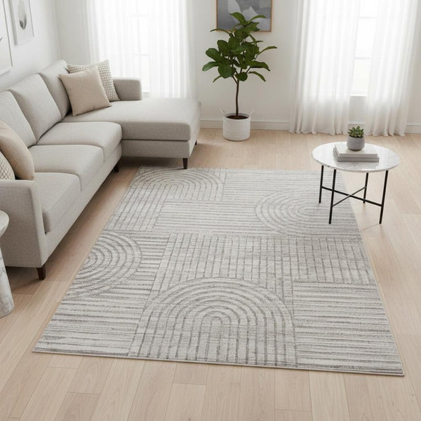 HomeRoots 9' X 12' Gray and Ivory Abstract Area Rug - Modern Stain-Resistant Design for Chic Living Spaces 619352