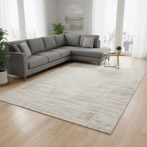 HomeRoots 9' X 12' Cream and Beige Abstract Area Rug - Stylish, Stain-Resistant, Durable for Homes with Kids & Pets 619353