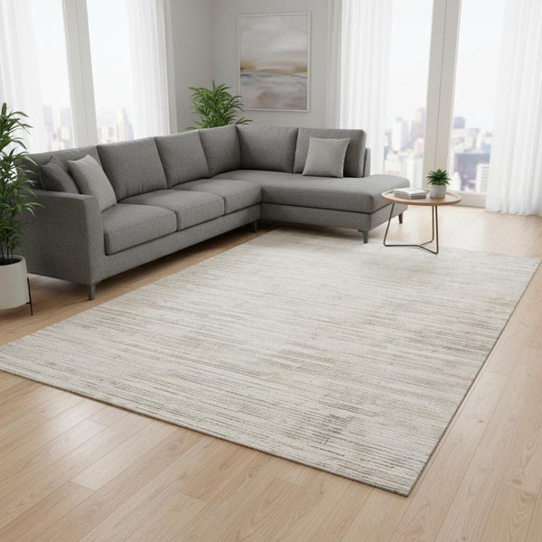 HomeRoots 9' X 12' Cream and Beige Abstract Area Rug - Stylish, Stain-Resistant, Durable for Homes with Kids & Pets 619353