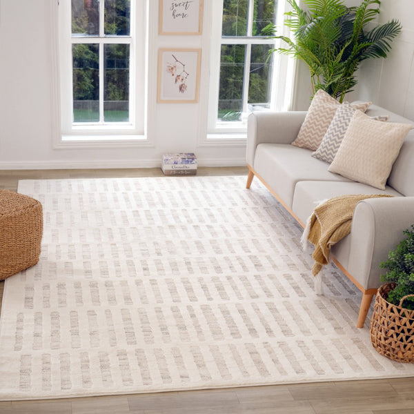 HomeRoots 9' X 12' Gray And Beige Abstract Area Rug - Modern, Stain-Resistant, Durable Design for Any Space 619354
