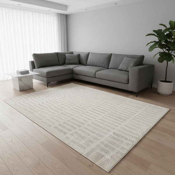 HomeRoots 9' X 12' Gray And Beige Abstract Area Rug - Modern, Stain-Resistant, Durable Design for Any Space 619354