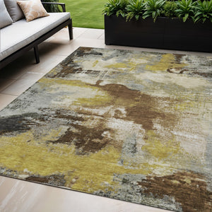HomeRoots 5' X 8' Abstract Area Rug - Durable Brown, Gray, Taupe Design, Washable for Indoor & Outdoor Use 619362