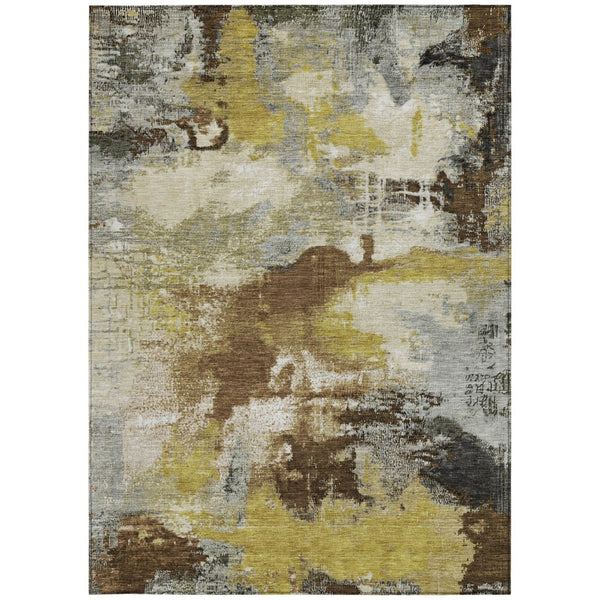 HomeRoots 5' X 8' Abstract Area Rug - Durable Brown, Gray, Taupe Design, Washable for Indoor & Outdoor Use 619362