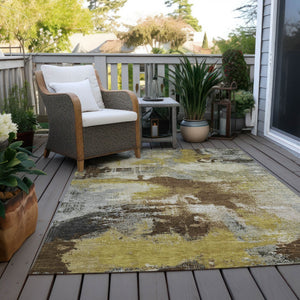 HomeRoots 5' X 8' Abstract Area Rug - Durable Brown, Gray, Taupe Design, Washable for Indoor & Outdoor Use 619362