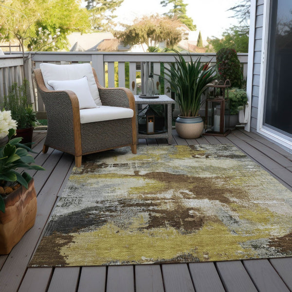 HomeRoots 5' X 8' Abstract Area Rug - Durable Brown, Gray, Taupe Design, Washable for Indoor & Outdoor Use 619362