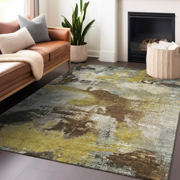 HomeRoots 5' X 8' Abstract Area Rug - Durable Brown, Gray, Taupe Design, Washable for Indoor & Outdoor Use 619362