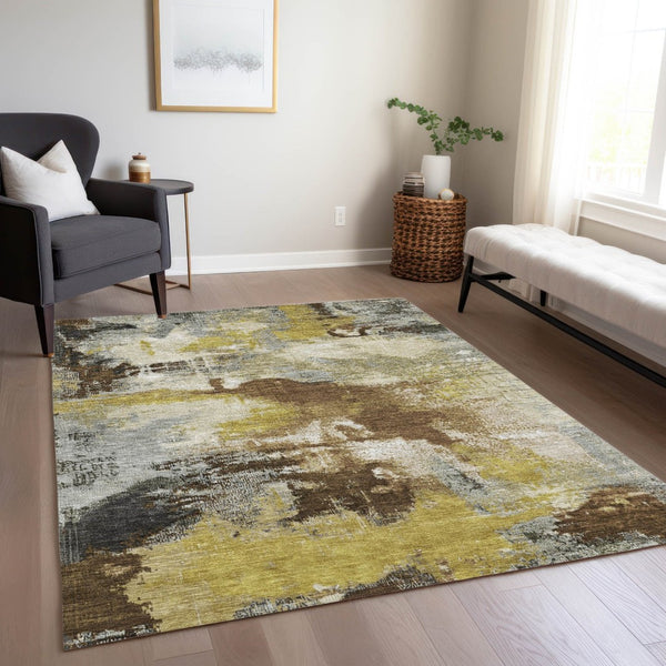 HomeRoots 5' X 8' Abstract Area Rug - Durable Brown, Gray, Taupe Design, Washable for Indoor & Outdoor Use 619362