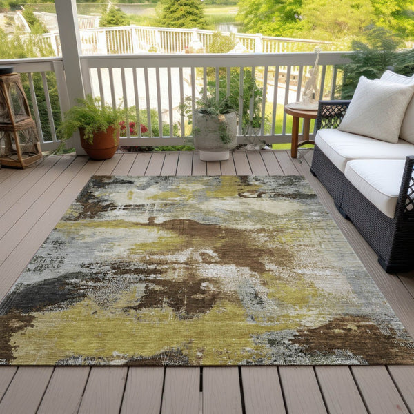 HomeRoots 5' X 8' Abstract Area Rug - Durable Brown, Gray, Taupe Design, Washable for Indoor & Outdoor Use 619362