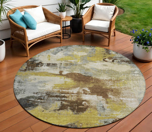 HomeRoots 8' Round Abstract Area Rug in Brown, Gray & Taupe - Washable, Stylish, Durable for Indoor & Outdoor Use 619363