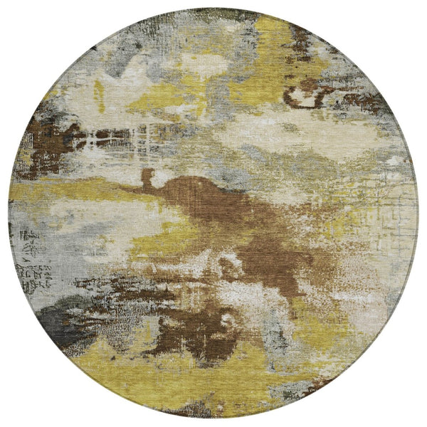 HomeRoots 8' Round Abstract Area Rug in Brown, Gray & Taupe - Washable, Stylish, Durable for Indoor & Outdoor Use 619363