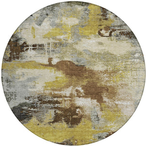 HomeRoots 8' Round Abstract Area Rug in Brown, Gray & Taupe - Washable, Stylish, Durable for Indoor & Outdoor Use 619363