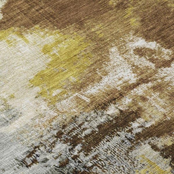 HomeRoots 8' Round Abstract Area Rug in Brown, Gray & Taupe - Washable, Stylish, Durable for Indoor & Outdoor Use 619363