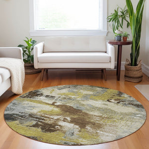 HomeRoots 8' Round Abstract Area Rug in Brown, Gray & Taupe - Washable, Stylish, Durable for Indoor & Outdoor Use 619363