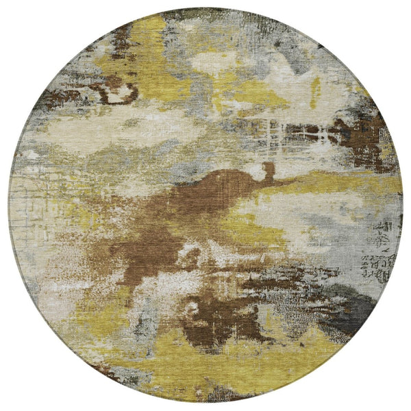 HomeRoots 8' Round Abstract Area Rug in Brown, Gray & Taupe - Washable, Stylish, Durable for Indoor & Outdoor Use 619363