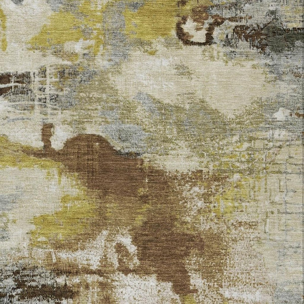HomeRoots 8' Contemporary Abstract Washable Area Rug - Durable Brown, Gray & Taupe Design for Indoor/Outdoor Use 619364