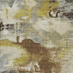 HomeRoots 9' X 12' Abstract Indoor Outdoor Area Rug in Brown, Gray & Taupe - Washable, Stain-Resistant Design 619365
