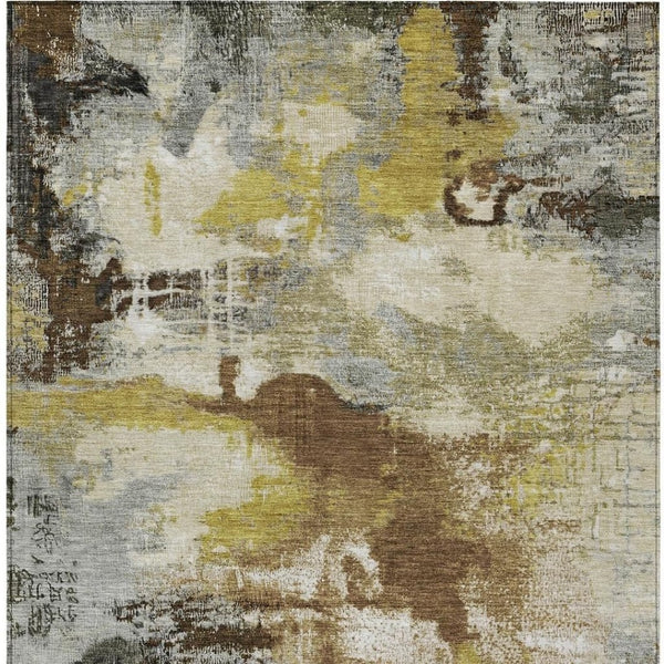 HomeRoots 9' X 12' Abstract Indoor Outdoor Area Rug in Brown, Gray & Taupe - Washable, Stain-Resistant Design 619365