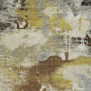 HomeRoots 10' X 14' Abstract Washable Area Rug - Durable Brown Gray Taupe Design for Indoor & Outdoor Use 619366