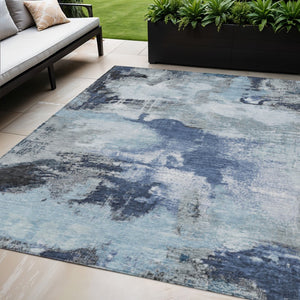 HomeRoots 5' X 8' Washable Blue Ivory Gray Abstract Area Rug - Durable, Stylish, Indoor/Outdoor Versatility! 619368