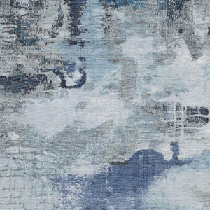 HomeRoots 5' X 8' Washable Blue Ivory Gray Abstract Area Rug - Durable, Stylish, Indoor/Outdoor Versatility! 619368
