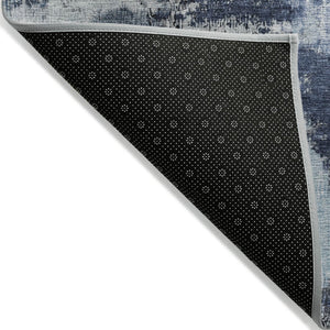 HomeRoots 8' Blue Ivory and Gray Round Abstract Indoor Outdoor Area Rug - Washable, Durable, Stylish Décor 619369