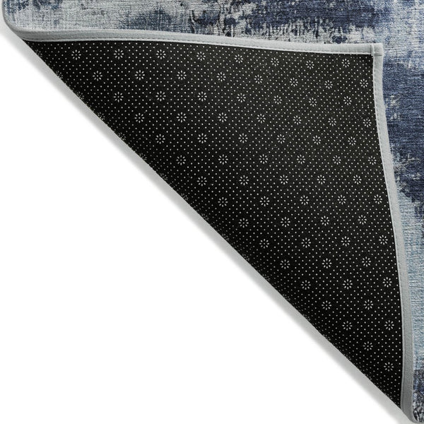 HomeRoots 8' Blue Ivory and Gray Round Abstract Indoor Outdoor Area Rug - Washable, Durable, Stylish Décor 619369