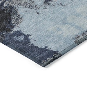 HomeRoots 8' Blue Ivory and Gray Round Abstract Indoor Outdoor Area Rug - Washable, Durable, Stylish Décor 619369