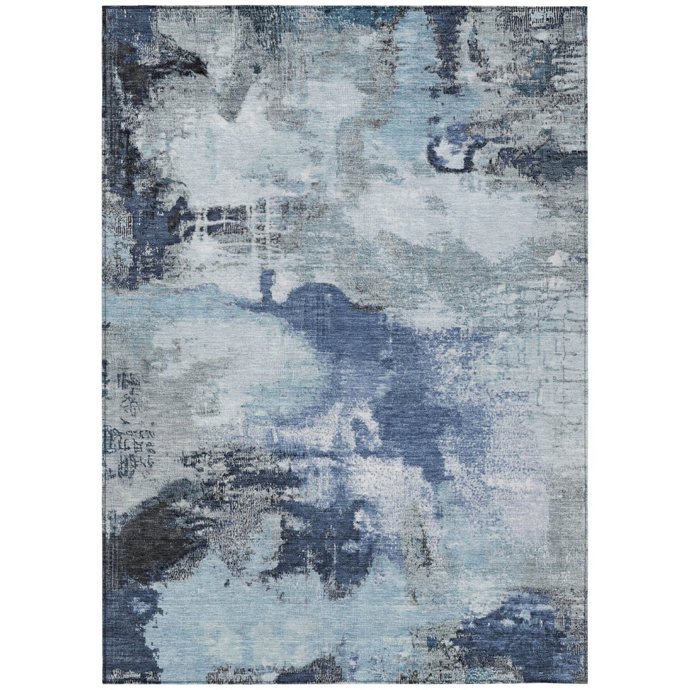 HomeRoots 8' X 10' Stylish Blue Ivory and Gray Abstract Washable Area Rug – Indoor/Outdoor, Easy Care, Durable Design 619370