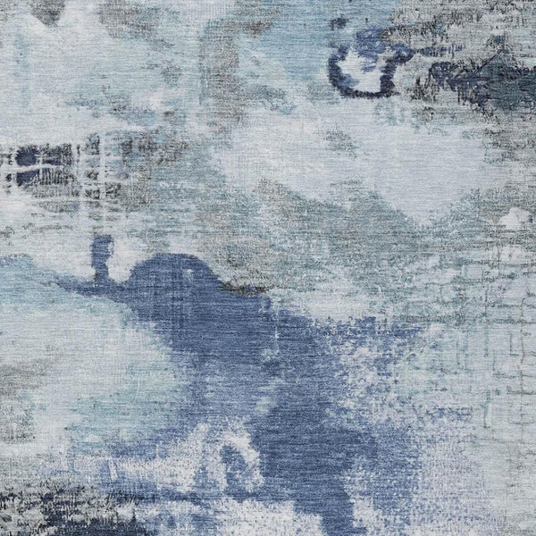 HomeRoots 8' X 10' Stylish Blue Ivory and Gray Abstract Washable Area Rug – Indoor/Outdoor, Easy Care, Durable Design 619370
