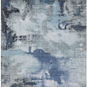 HomeRoots 9' Modern Abstract Blue Ivory Gray Washable Area Rug for Indoor Outdoor High-Traffic Spaces 619371