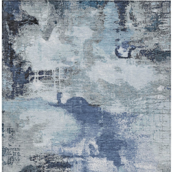 HomeRoots 9' Modern Abstract Blue Ivory Gray Washable Area Rug for Indoor Outdoor High-Traffic Spaces 619371