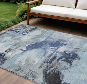 HomeRoots 9' Modern Abstract Blue Ivory Gray Washable Area Rug for Indoor Outdoor High-Traffic Spaces 619371