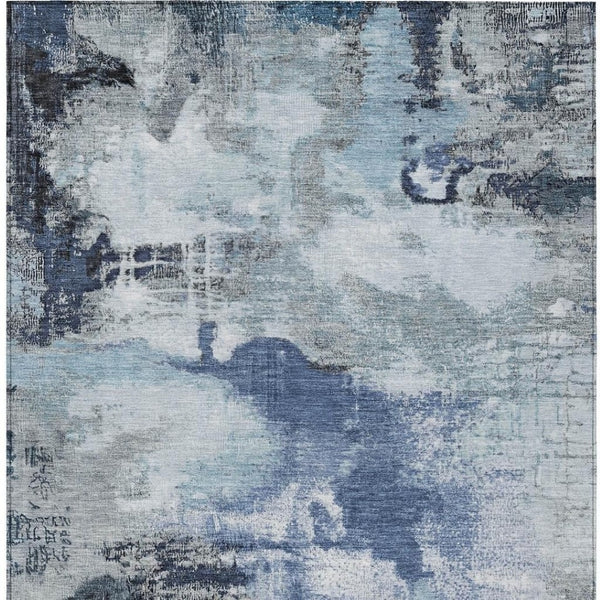 HomeRoots 9' Modern Abstract Blue Ivory Gray Washable Area Rug for Indoor Outdoor High-Traffic Spaces 619371
