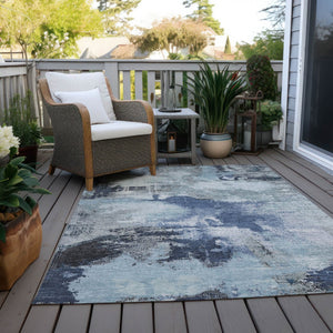 HomeRoots 9' Modern Abstract Blue Ivory Gray Washable Area Rug for Indoor Outdoor High-Traffic Spaces 619371