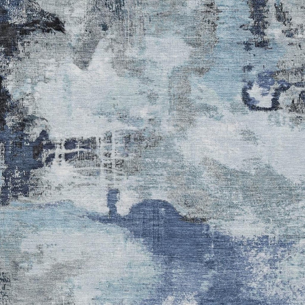HomeRoots 9' Modern Abstract Blue Ivory Gray Washable Area Rug for Indoor Outdoor High-Traffic Spaces 619371