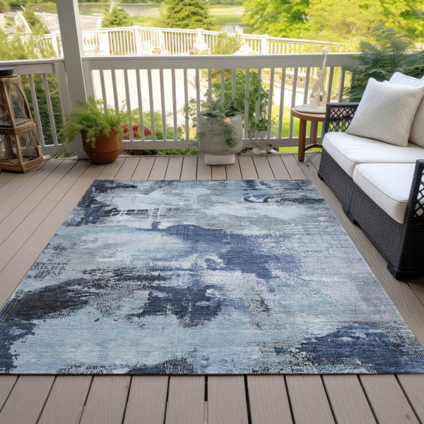 HomeRoots 9' Modern Abstract Blue Ivory Gray Washable Area Rug for Indoor Outdoor High-Traffic Spaces 619371