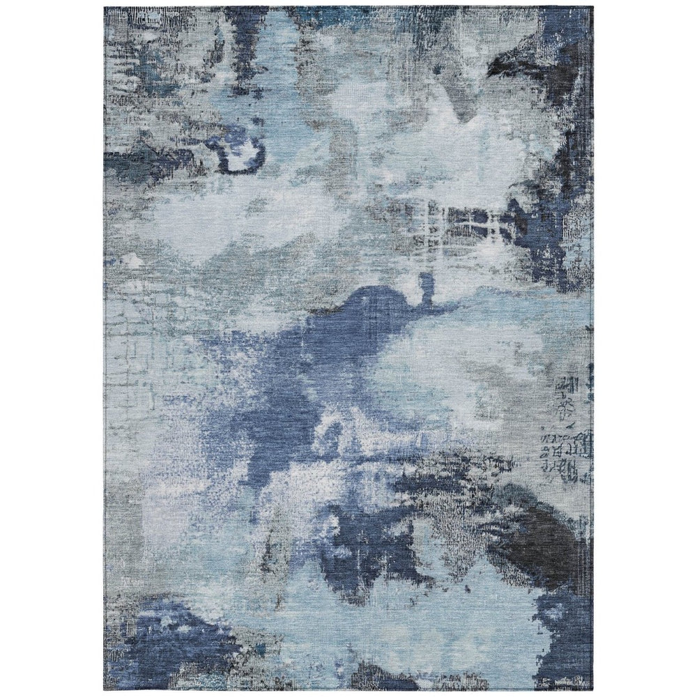 HomeRoots 10' Blue and Ivory Abstract Area Rug – Washable, Durable, Indoor/Outdoor, Perfect for High-Traffic Spaces 619372