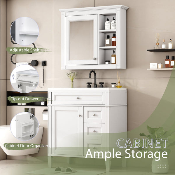 English Elm 30'' Bathroom Vanity Set With Sink, Modern Storage Cabinet, Mirror & 3 Drawers For Efficient Organization SW000127AAK-3