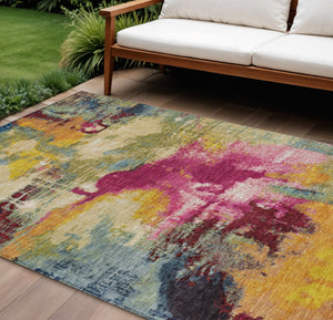 HomeRoots 8' X 10' Vibrant Ruby Red and Pink Abstract Area Rug - Durable, Washable, Indoor/Outdoor Stylish Accent 619376