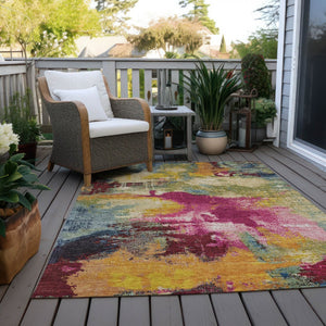HomeRoots 8' X 10' Vibrant Ruby Red and Pink Abstract Area Rug - Durable, Washable, Indoor/Outdoor Stylish Accent 619376