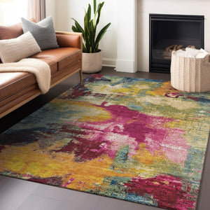 HomeRoots 8' X 10' Vibrant Ruby Red and Pink Abstract Area Rug - Durable, Washable, Indoor/Outdoor Stylish Accent 619376