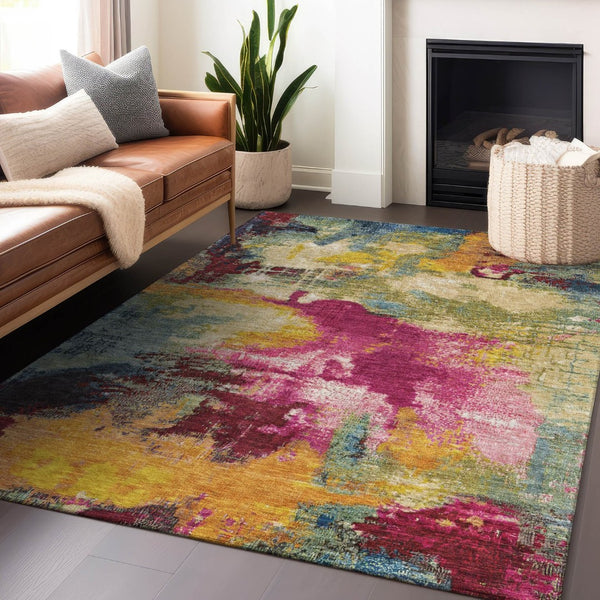 HomeRoots 8' X 10' Vibrant Ruby Red and Pink Abstract Area Rug - Durable, Washable, Indoor/Outdoor Stylish Accent 619376
