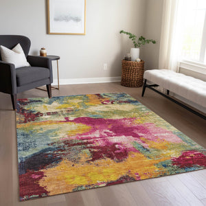 HomeRoots 8' X 10' Vibrant Ruby Red and Pink Abstract Area Rug - Durable, Washable, Indoor/Outdoor Stylish Accent 619376