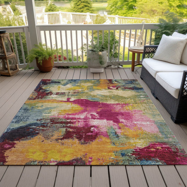 HomeRoots 8' X 10' Vibrant Ruby Red and Pink Abstract Area Rug - Durable, Washable, Indoor/Outdoor Stylish Accent 619376